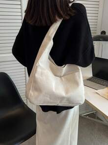 Bolso de hombro casual de gran capacidad y unicolor para mujer - Blanco - Ver 2
