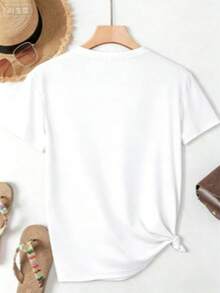 % Cotton I'That Auntie Funny Best Aunt Tee-Shirt Women's Summer Plus Size Classic Soft Crew Neck Tee Tops% Comfortable CottonLoose And Comfortable - 白色 - 查看 2