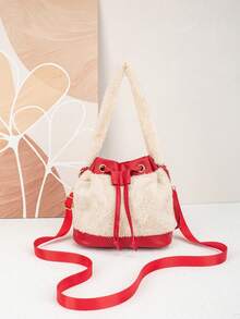 2026 New Plush Bucket Bag, Fashionable Color Matching, Korean Style Women's Shoulder Crossbody Plush Bag - Multicolor - View 2