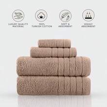 Toallas Beyond - Juego de Toallas de Lujo de 4 Piezas Fabricadas con 100% algodón Turco Altamente absorbentes y cómodos Incluye 2 Toallas de baño 1 Toalla de Mano y 1 toallita Beige - Beis - Ver 4