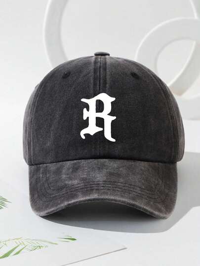 1 Stück Unisex R-Buchstaben Druck Baseballkappe, Washed, verstellbar, für Outdoor, Reise, Strand, für Jungen und Mädchen, Männer und Frauen, Weihnachtsgeschenk