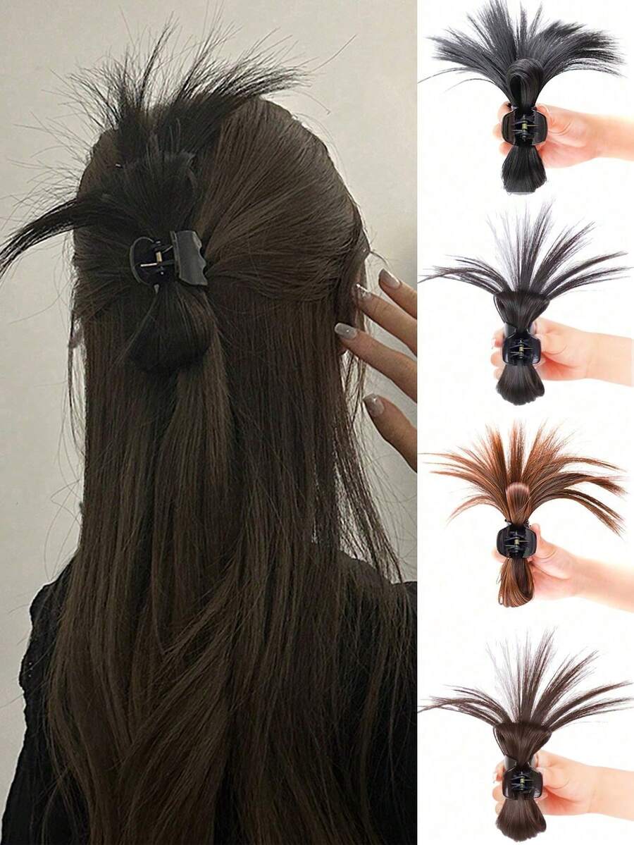 1pc 2-In-1 Hair Accessory: Half-Bun Claw Clip & Ponytail Bun Hairpiece, Sweet & Sexy Girl High Ponytail, Slouchy Bun, Autumn/Winter Hair Clip, Fashion Hair Clip, Autumn/Winter Hair Decor Beach Vacay Hair Claws Summer Outfits Hair Clips - Multicolor - View 1