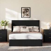 Modern Bed With Grooved Design And Hydraulic Lift System – Large Storage Space, Stable Solid Wood Slats, Easy-Care Surface – 140 X 200 Cm – Black - Black + 140cm*200cm - View 8