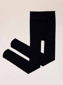 女士黑色亮面针织高腰紧身裤 - 光滑闪亮打底裤，性感时尚的打底裤，适合约会和外出穿着 - 黑色 - 查看 4