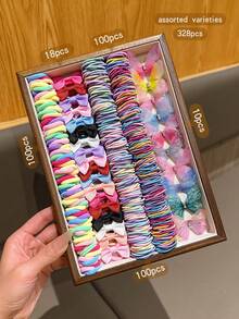 Set da 328 pezzi di elastici per capelli colorati casuali, adatti per uso quotidiano - Multicolore - Visualizzare 2