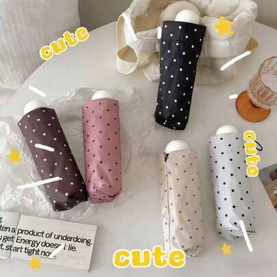 Compact Capsule Series Polka Dot Pattern Black UV Coating Outdoor Portable Folding Umbrella