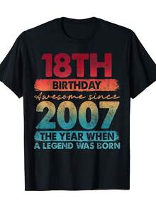 Camiseta Vintage Edición Limitada 2007 para 18º Cumpleaños - Estampado Gráfico Retro de los Años 2000 con Texto de 18º Cumpleaños y Diseño del Año 2007 - Unisex para Adultos, Negra, Corte Cómodo, Cuello Redondo, Manga Corta, Ropa Casual para Fiestas - Lavable a Máquina, Regalo de Cumpleaños para Años, Uso Diario, Ajuste Cómodo, Material Transpirable - Negro - Ver 1