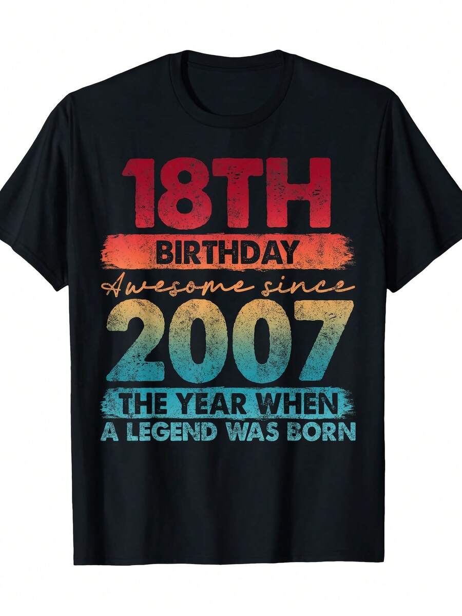 Camiseta Vintage Edición Limitada 2007 para 18º Cumpleaños - Estampado Gráfico Retro de los Años 2000 con Texto de 18º Cumpleaños y Diseño del Año 2007 - Unisex para Adultos, Negra, Corte Cómodo, Cuello Redondo, Manga Corta, Ropa Casual para Fiestas - Lavable a Máquina, Regalo de Cumpleaños para Años, Uso Diario, Ajuste Cómodo, Material Transpirable - Negro - Ver 1