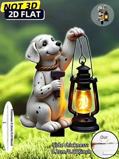 [2D Flat] 2D Flat Design, 1pc Dog Shaped Garden Stake With Lantern Tip For Easy Insertion, Acrylic Material Suitable For Outdoor/Potted Plant Decor, Yard Ornament. Illuminate The Adorable Pet Lantern, 2D Flat Effect