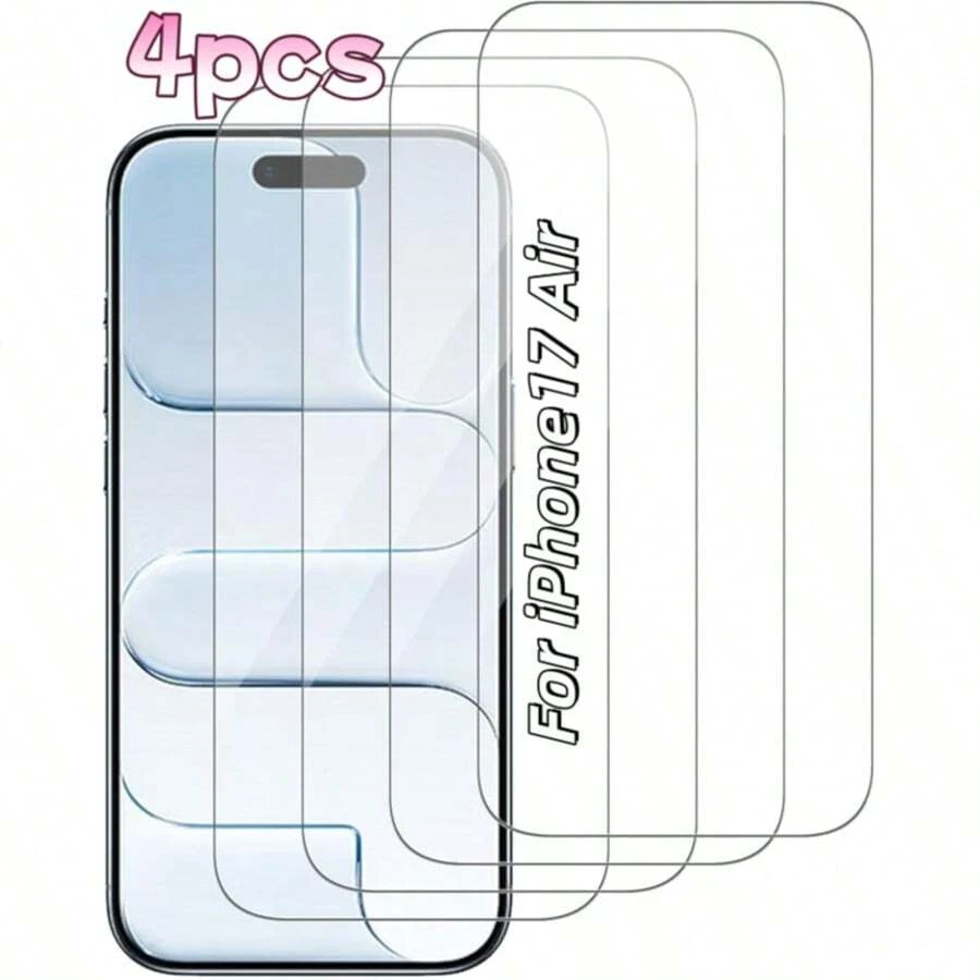 4片装高清钢化玻璃屏幕保护膜，9H硬度，防刮防震防指纹，兼容苹果17/17 Air/17 Pro/17 Pro Max