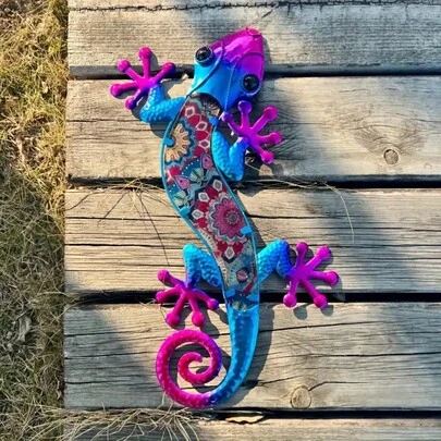 1件2D平面彩色亚克力壁虎墙饰，家居装饰艺术品，室内外悬挂装饰，适用于花园、栅栏和门廊