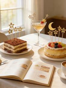 50/100个创意镂空金/银色大星形蛋糕、甜点、沙拉、三明治食品签，一次性水果签，适用于酒店、餐厅、派对 - 彩色 - 查看 1