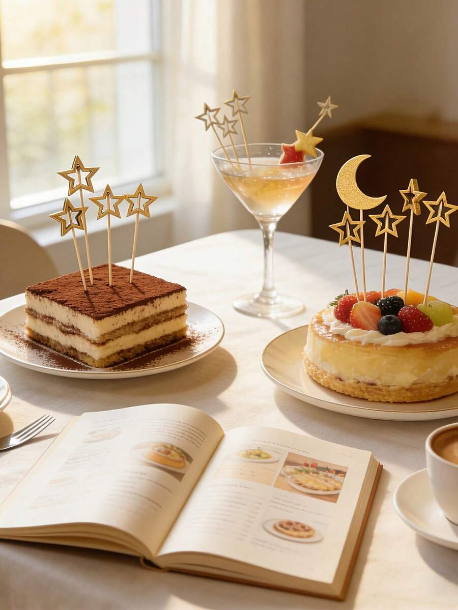 50/100个创意镂空金/银色大星形蛋糕、甜点、沙拉、三明治食品签，一次性水果签，适用于酒店、餐厅、派对 - 彩色 - 查看 1