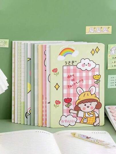 Bộ 4 cuốn sổ tay lò xo A5 hình hoạt hình dễ thương, 30 tờ/cuốn, đồ dùng học tập cho học sinh, họa tiết ngẫu nhiên.