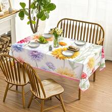 1pc Vintage Floral Pattern Printed Tablecloth - 100% Polyester, Rectangular, Woven, Suitable For Home Kitchen Dining Room, Party Dinner, Picnic, Date, Wedding, Theme Party Decoration, Indoor And Outdoor Use - Multicolor - View 8