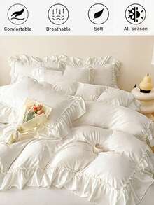 1 Bộ Chăn Ga Gối (1 Vỏ Chăn + 2 Vỏ Gối, Không Bao Ruột Chăn), Màu Trắng, Kiểu Dáng Tối Giản, Mềm Mại & Thoáng Khí, Thích Hợp Cho Phòng Ngủ & Phòng Khách, Có Thể Giặt Máy, Sử Dụng Được Bốn Mùa - trắng - Xem 9