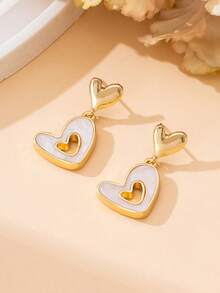 1 Pair Romantic & Delicate Hollow Heart Pendant Earrings, Sweet Summer Style For Women - White - View 2