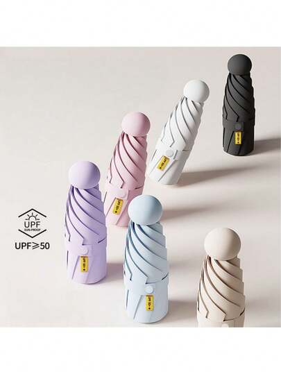 1 pieza Paraguas de viaje mini portátil con estuche protector, ligero, a prueba de viento, con protección UV, adecuado para actividades al aire libre