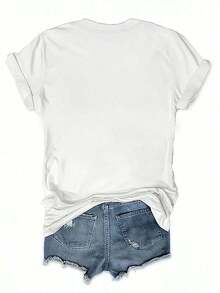 100% algodónCamisetas de verano de manga corta para mujer, talla grande, estilo vintage americano - Diseño retro de remolque y flores en verde, corte en A, casual para el día a día y para el - Blanco 4 - Ver 4