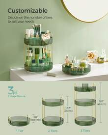 SONGMICS Makeup Organizer, 3-Tier Round Rotating Skincare Organizer Countertop, Customizable, Toiletries Vanity Organizer, Lazy Susan, Gift - 綠色 - 查看 4