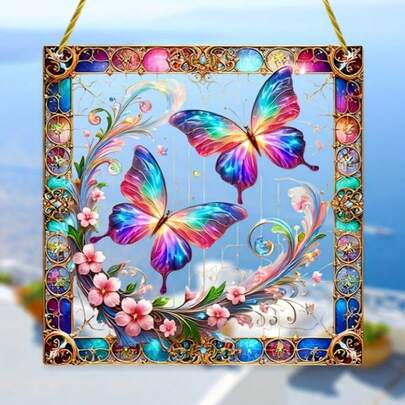 1件装2D平面印刷蝴蝶造型阳光捕捉器，花园阳光捕捉器，亚克力彩色窗户挂饰，办公室客厅室内装饰，花园露台门廊装饰，墙面艺术品，乔迁礼物，婚礼装饰，创意礼物