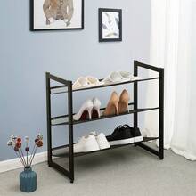 SONGMICS 3-Tier Shoe Rack Storage, Adjustable Metal Mesh Shoe Rack Organizer Stand, Flat Or Angled Stackable Shoe Rack Shelf For 9-12 Pairs, For High Heels, Sneakers, Closet, Entryway, Bronze - màu đen - Xem 3