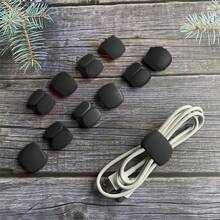 12pcs Black Multi-Functional Wire Winders, Data Cable Earphone Charger Organizer, Minimalist Portable Clips - Black - View 2