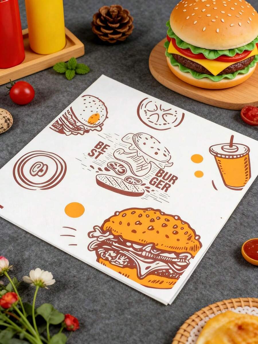 29.5cm X 28cm Disposable Hamburger Paper, Grease-Proof & Waterproof Sandwich Wrapping Paper, Chicken Roll Lining Paper, Baking Paper