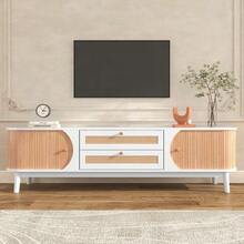 TV Stand - Natural Wood Blend With Doors And Drawers. Rattan Side-Screen TV Cabinet. Versatile, Natural Rustic Style - Camel - View 3