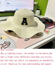 1顶26字母男女通用儿童/婴儿纯色草帽，防晒休闲帽，适合春、夏、秋季 - 白色 - 查看 11