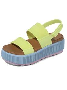 Elegant Platform Sandals For Women Round Toe Hook And Loop Strap Slip On Slides Strapy Flip Flops Wedge Sandals Casual Womens Slippers Party Vacation Walking Beach Indoor Outdoor Spring Mother Gifts Summer Sandals For Women Greenmulti Sandals - 綠多 - 查看 6