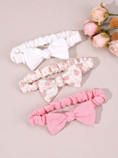 3件套粉彩色花朵发带，适合女婴，纯色花朵发带，柔软弹力婴儿发带，适合女婴、婴幼儿、新生儿，节日礼物发箍，婴儿发饰。