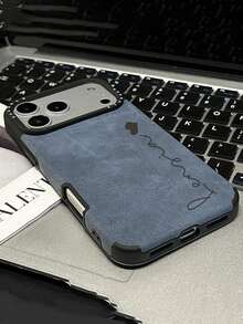 Personalized Emboss Letters 3D Name Faux Leather Plush Wristband Phone Case Compatible With IPhone 17 Pro Max 17 Pro 17 16 15 14 13 Shockproof Lens Protection Back Cover - Blue - View 4