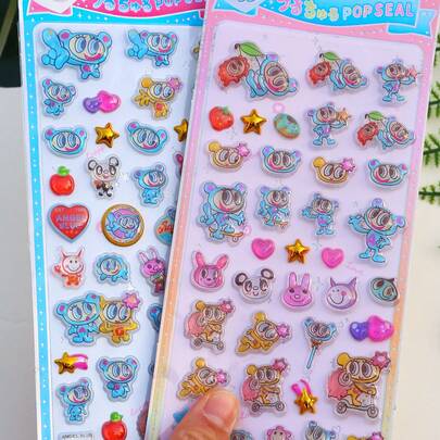 挤压贴纸、软贴纸、按压贴纸、兔子和熊泡沫贴纸、海绵贴纸、装饰贴纸，可用于文具、DIY手机壳和笔记本装饰。