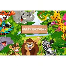 AOFOTO 7x5ft Cartoon Safari Animals Backdrop Happy Birthday Photography Background Fauna Jungle Wildlife Zoo Themed Party Decoration Photo Studio Props Toddler Girl Boy Child Kid Portrait Wallpaper - BTYB69 - Ver 7