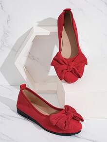 别致蝴蝶结女士经典圆头平底鞋 - 套脚软底圆头女鞋，轻便舒适 - 时尚蝴蝶结设计尽显优雅 - 经典、时尚、优雅、百搭 - 紅色 - 查看 4