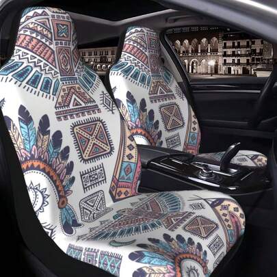 5pcs Car Seat Covers, Print, Fit For SUV & Sedan, Breathable, Dust-Proof, Suitable For Women, 4 Seasons