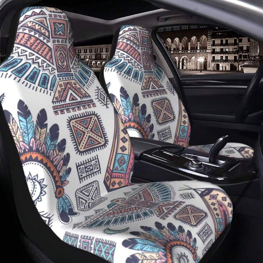 Bộ 5 tấm bọc ghế ô tô, in họa tiết, phù hợp với xe SUV & Sedan, thoáng khí, chống bụi, thích hợp cho nữ, sử dụng được cả 4 mùa. - Nhiều màu - Xem 1