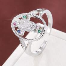1 pieza Anillo ajustable con diseño minimalista de cruz y Virgen María con circonita cúbica para mujer - Multicolor - Ver 6