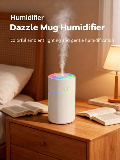 彩色杯形加湿器，静音桌面喷雾器，二合一香薰加湿器带LED氛围灯，USB供电便携式静音替换装，适用于空调房、卧室、酒店、办公室、宿舍、浴室、宠物房、瑜伽室、家居装饰及女性礼物