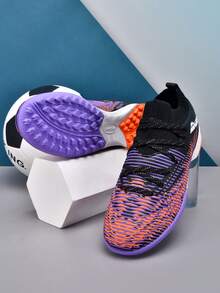 MINGBIN 1 Pair Unisex Low-Top Outdoor Natural Grass Professional Sports Shoes, PU Front Lace-Up TF Studs Short Cleats, American Football Shoes For Teens And Campus - Black Purple - View 10