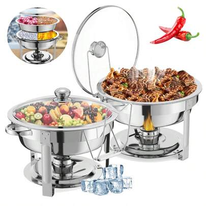 2 Piezas Calentadores De Buffet Para Fiestas Y Catering, Acero Inoxidable Con Tapa De Vidrio Y Estufa Desmontable, Platos De Chafing Para Bufé, Juegos De Chafers Y Calentador De Buffet Con Bandeja De Alimentos Y Agua, Marco, Soporte De Combustible Para Servir Eventos, Fiestas Y Día Festivo