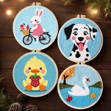 1pc Punch Needle Embroidery Kit, 20*20cm/7.8*7.8in, Includes Pre-Printed Pattern, Yarn, Embroidery Hoop And Needle Tools, Handmade Embroidery DIY Kit, Suitable For Adult Beginners, Home Gift, Women's Sewing Gift - A - View 3