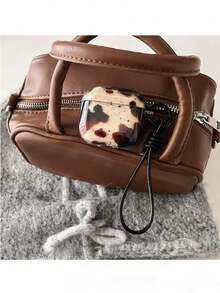 Black & Brown Cow Print Splash Ink Semi-Transparent Earphone Case + Lanyard Set, Compatible With Apple Pro 3/Pro 2/Pro/ 4/3/2, Comes With Protective Film To Be Removed Before Use - Black - View 2