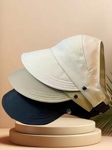 1pc Women's Breathable Wide Brim Sun Hat, Open Top Design | Suitable For Ponytail Hairstyle, Summer Sun Protection Hat, Foldable & Packable - Multicolor - View 3