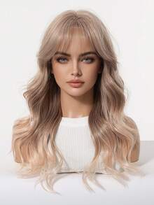 Coral Orange Chic 20inch Long Water Wave Synthetic Wig With Bangs - Heat Resistant, Natural Look For Women & Men - Perfect For Daily Wear & Halloween Parties - Màu Cam san hô - Xem 4