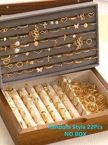 Set Cincin Logam Gaya Minimalis & Vintage Modis, Acak, Ukuran 30/28/23/22/20/5 Pcs, Termasuk Bentuk Hati, Kupu-kupu, Mutiara Imitasi, Berlian Imitasi, Gelombang Geometris, Simbol Tak Terhingga, Bintang, dan Cakram, Desain Lebar Multi-Lapisan, Cocok untuk Liburan, Pesta, Kencan, dan Hadiah. - Emas - View 11