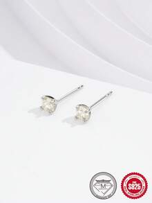 1 Đôi bông tai bạc sterling 925 tinh tế, đính đá Moissanite sáu chấu, không gây dị ứng, thích hợp làm quà tặng cho phụ nữ và bé gái, đeo hàng ngày, dự tiệc hoặc đám cưới. - Bạc - Xem 5