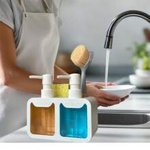 二合一皂液器套装，黑色厨房水槽收纳架，浴室台面液体皂液泵分配器 - 分裝瓶 - 查看 2