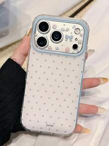Funda de teléfono con estampado de lunares y lazo de fresa compatible con iPhone 17 Pro Max, 16, 15 Pro Max, con fondo blanco minimalista y marco de lente azul, a prueba de golpes, como regalo - Blanco - Ver 5